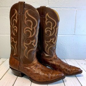 Nocona Boots Mens Ostrich Leather Cowboy Western Boots Size 10.5 D Brown